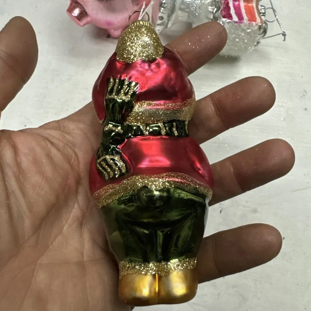 Lot of 3 Blown Glass Tree Ornaments Vtg‎ Christmas + Teddy Bear + Piggy + Cake